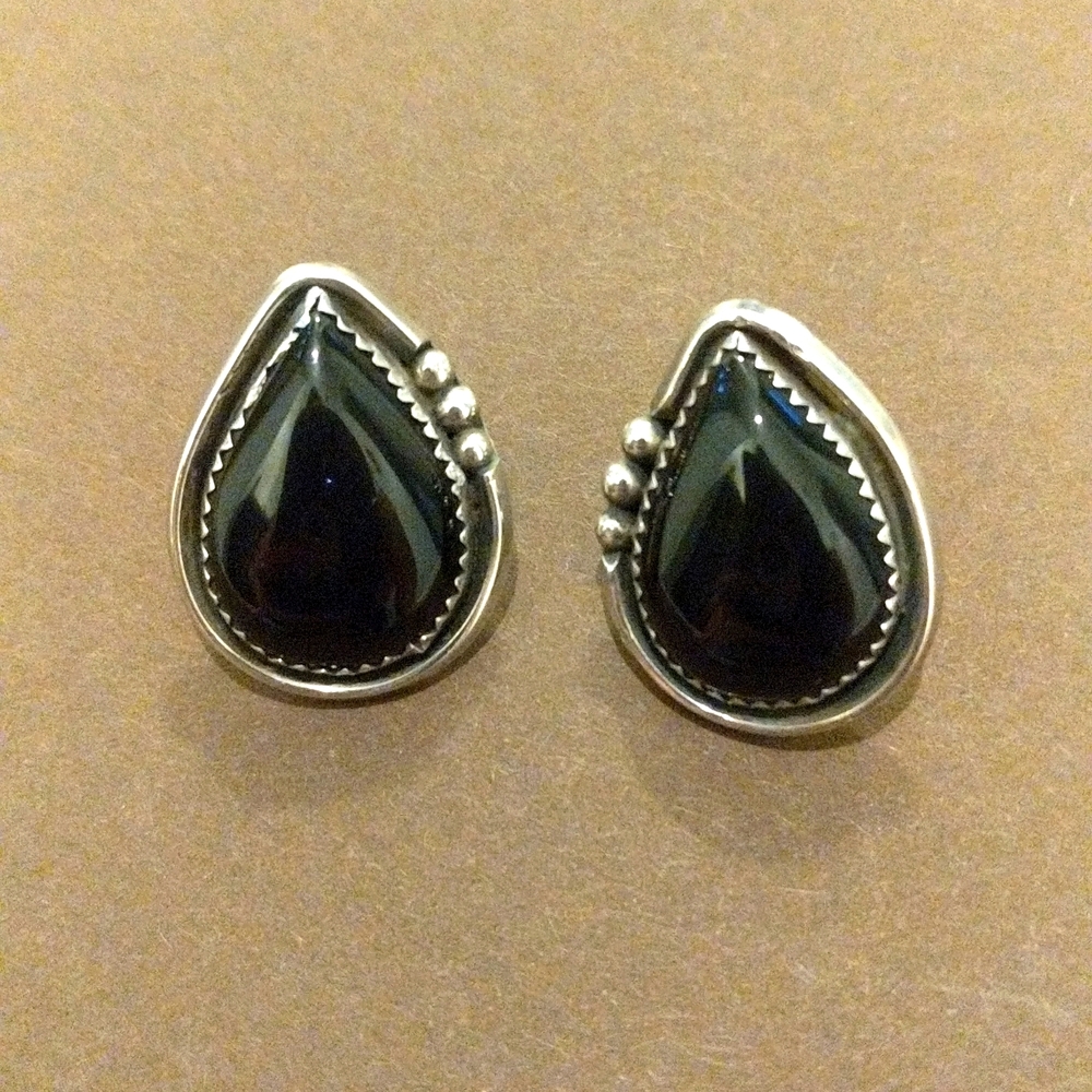 Vintage substantial sterling and onyx teardrop earrings